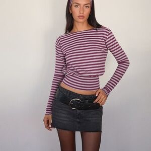 Motel Rocks Zahir Long Sleeve Top in Burgundy and Grey Stripe Size SS